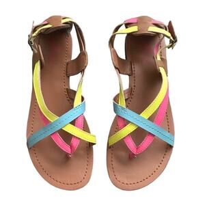 Sbicca Sandals Womens 7.5 Multicolor T Strap Thong Strappy Boho Flats Open Toe